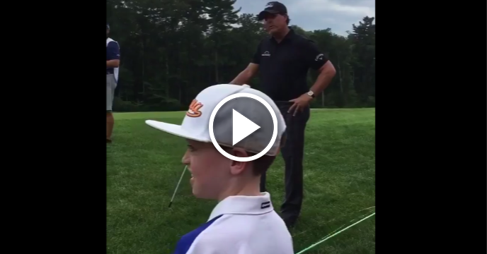 Phil Mickelson Gets Sound Club Selection Advice from Young Fan in Gallery