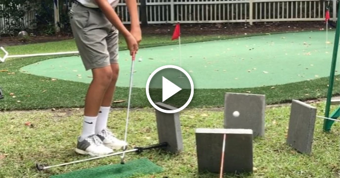 Kid Drains Quadruple Ricochet Golf Trick Shot & Makes It Look Easy