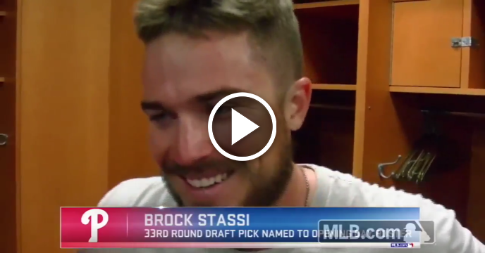 Philadelphia Phillies' Brock Stassi Tears Up After Making Opening Day Roster