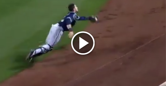 Padres' Austin Hedges Lays Out in Full Catcher Gear to Make Sensational Grab
