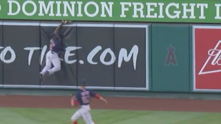 Jackie Bradley Jr. Reaches Over the Wall to Pilfer Home Run vs. Angels