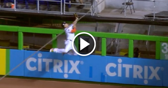 Giancarlo Stanton Robs Home Run With Phenomenal Leaping Catch To End Game