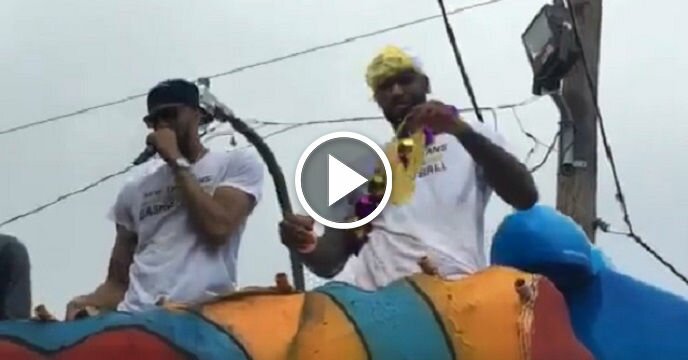 DeMarcus Cousins Savagely Wears Women's Panties on His Head, Drinks Henny During Mardi Gras Parade