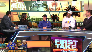 Lonzo Ball Looks Miserable on 'First Take' Sitting Between LaVar & Stephen A. Smith