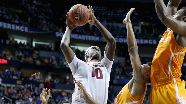 during the quaterfinals of the SEC Basketball Tournament at Bridgestone Arena on March 13, 2015 in Nashville, Tennessee.