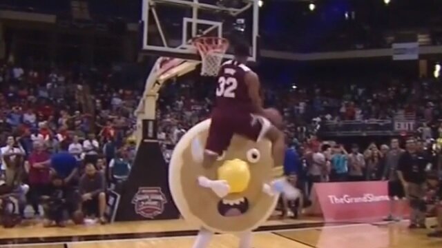 Watch Mississippi State\'s Craig Sword Destroy Pancake Mascot During Dunk Contest
