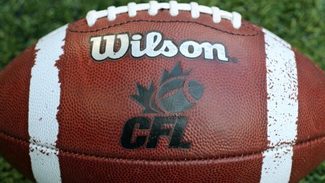 TORONTO, CANADA - JULY 11: A CFL logo on an official Canadian CFL league ball during warm-ups before the Saskatchewan Roughriders CFL game against the Toronto Argonauts on July 11, 2013 at Rogers Centre in Toronto, Ontario, Canada. (Photo by Tom Szczerbowski/Getty Images)