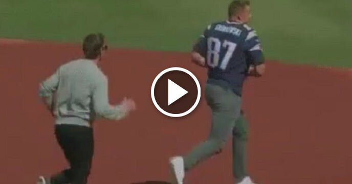 Rob Gronkowski Gets Tackled By Tom Brady After Stealing Brady's Super Bowl Jersey