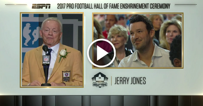 Cowboys Owner Jerry Jones Honors Tony Romo During Hall Of Fame Speech