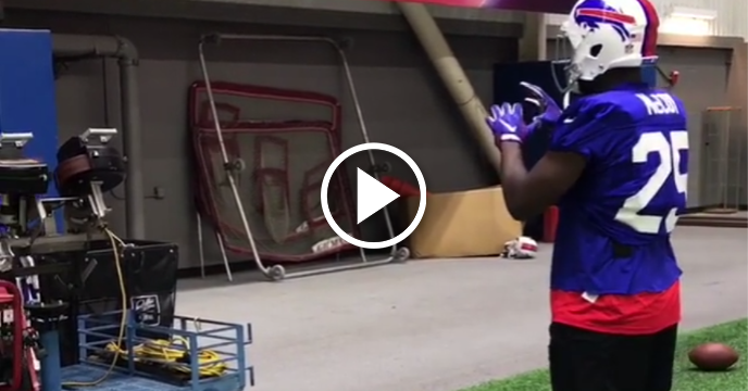 LeSean McCoy Shows Off Great Hands Standing Insanely Close to Jugs Machine