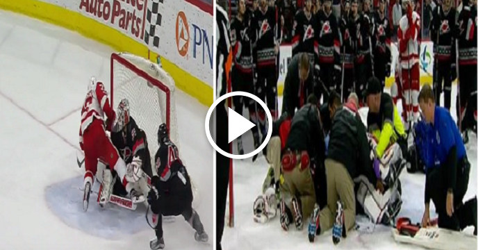 Carolina Hurricanes Goalie Eddie Lack Leaves Ice On Stretcher Following Nasty Collision In Overtime