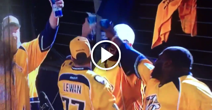 Nashville Predators Pumped Up By Tennessee Titans O-Line Chugging Beers at Game 3