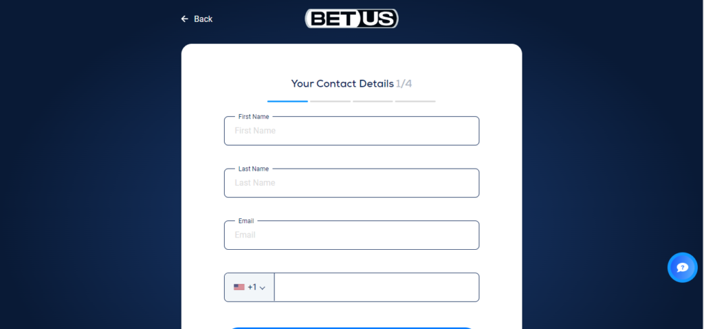 Picture showing some of the details required to register at Betus betting site